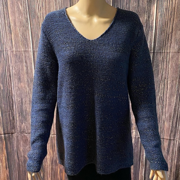 Gap size large dark navy blue and gold specks knit oversized boho sweater - Picture 1 of 15